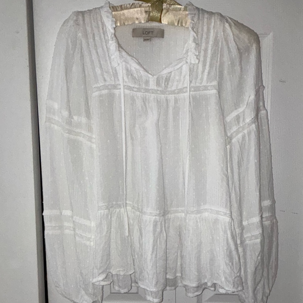 LOFT Sheer White Peasant Blouse XXS